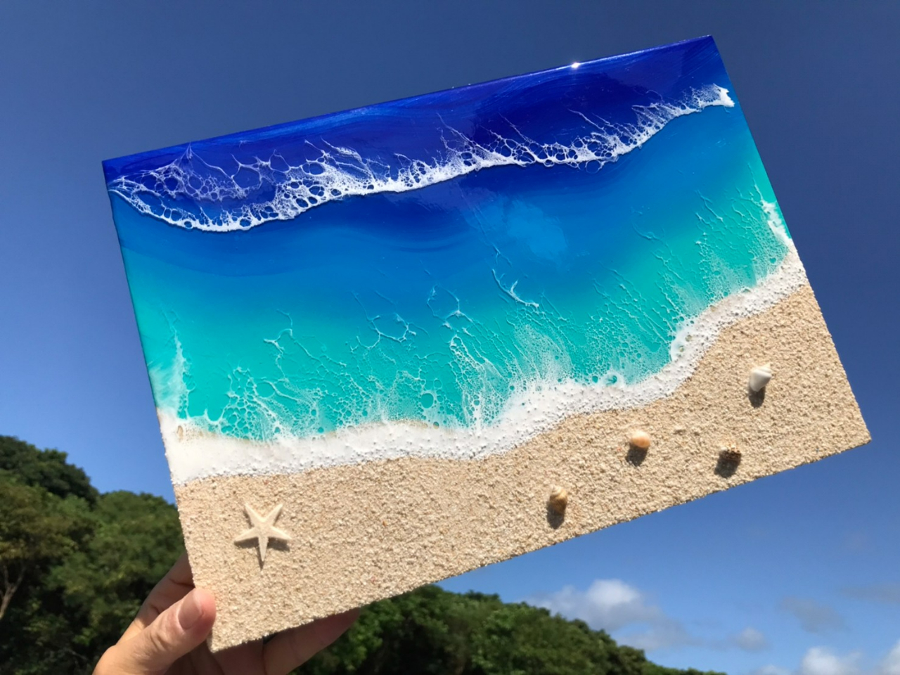 じゃらん限定】海のレジンアート体験！一番人気『A4パネル』沖縄の海を