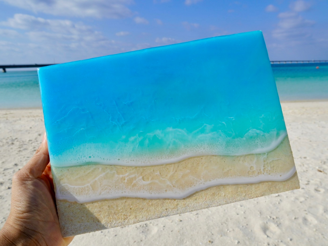 波アート体験】レジンアートで宮古ブルーを再現使用♪『A4パネル』沖縄
