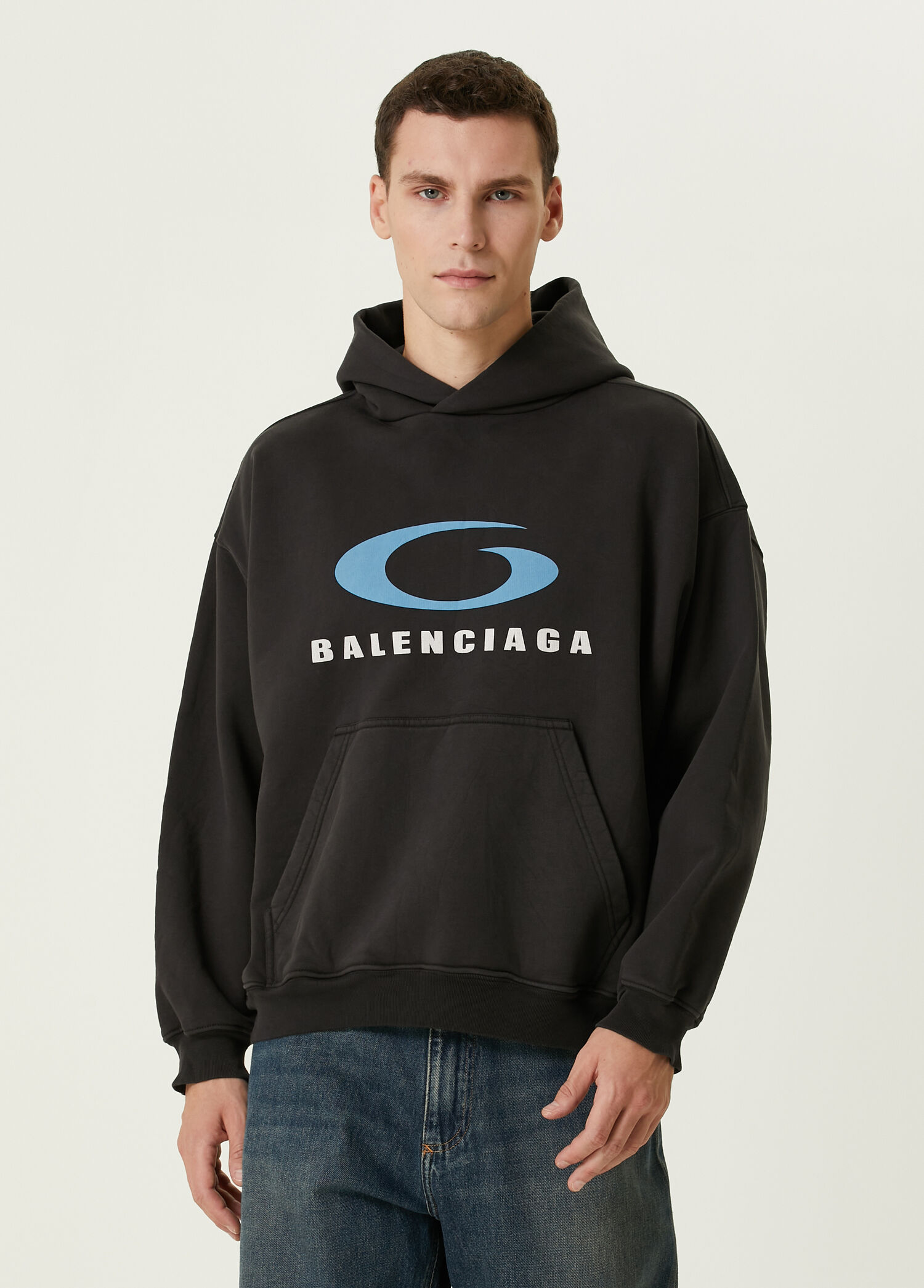 Balenciaga - Medium Fit Loop Sports Siyah Kapüşonlu Sweatshirt
