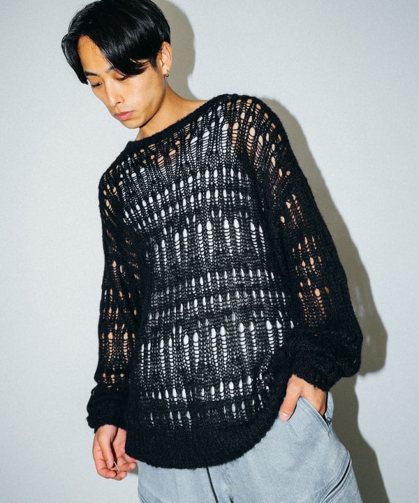 BEAMS（ビームス）3ゲージ クロシェ クルーネック ニット（トップス