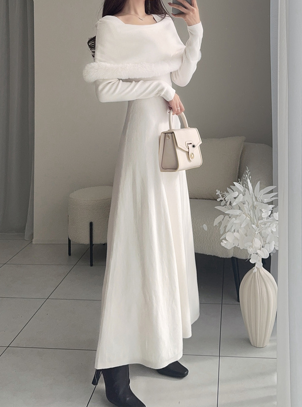 ファーケープ風オフショルニットワンピース[an1538] | レディース