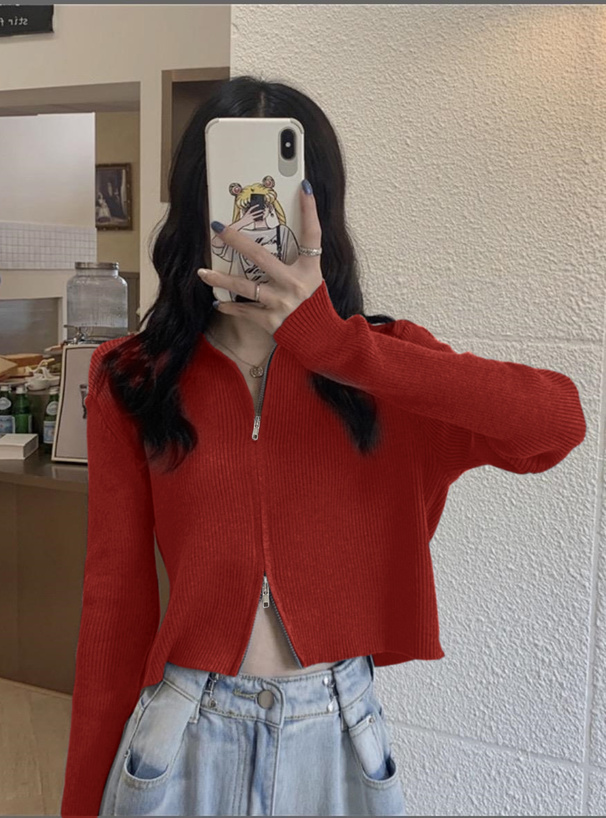 ダブルジップショート丈ニットトップス[an1574] | レディース