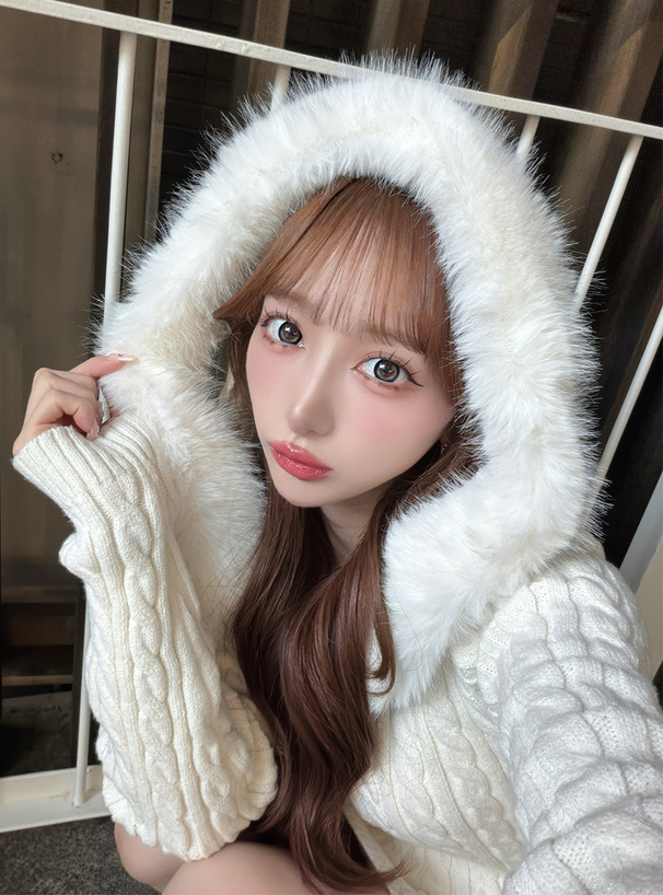 ファー付きフードケーブル編みニットワンピース[an1704] | レディース