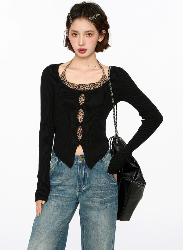 レオパード柄キャミソール×ニットトップスアンサンブル[ac2512