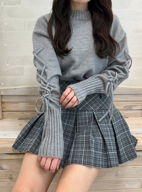 レースアップスリーブニットトップス[ac2366] | レディース