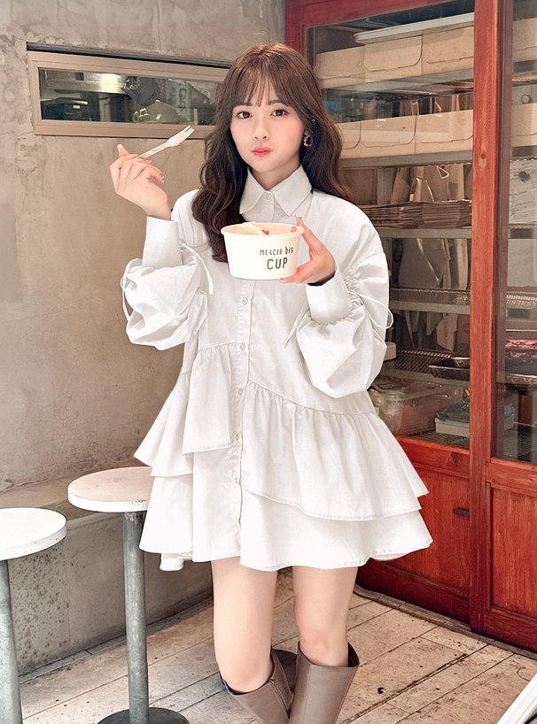 ドロストスリーブティアードミニシャツワンピース[ai54] | レディース