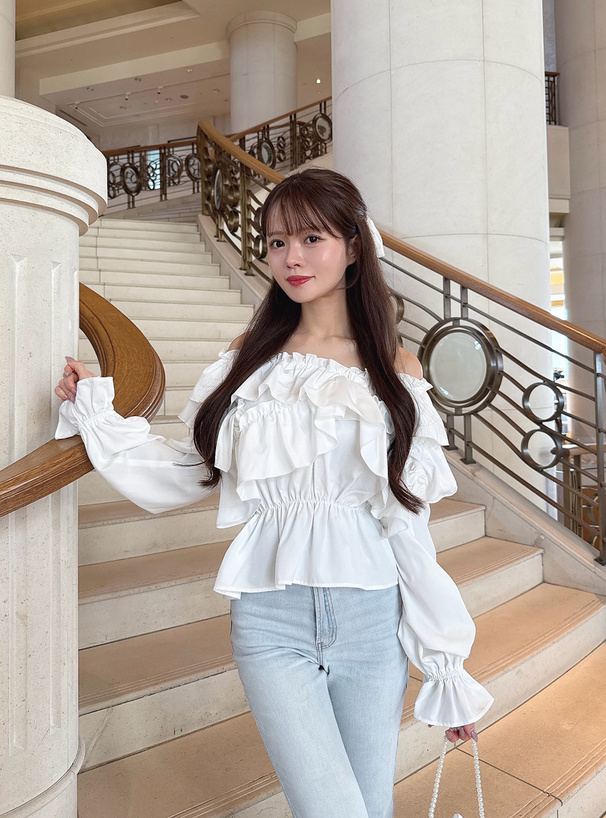 2Wayショルダーオープンクロスフリルブラウス[al303] | レディース