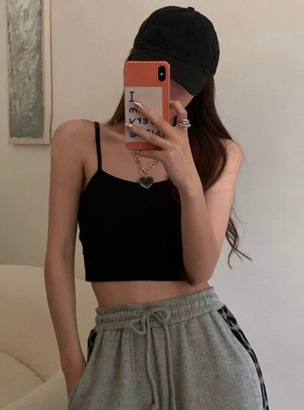 パッド入りバックオープンクロップド丈キャミソール[at2028