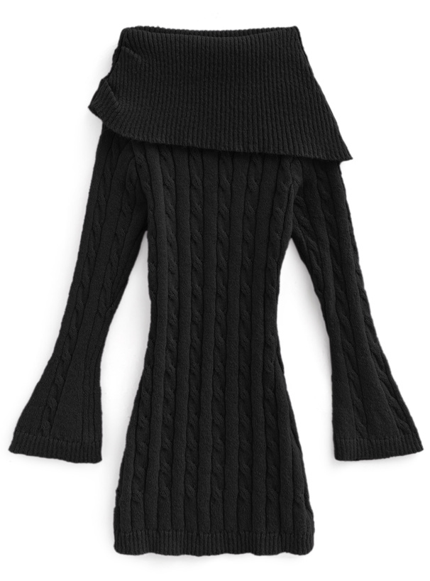 ケーブル編みオフショルダーニットミニワンピース[at2396