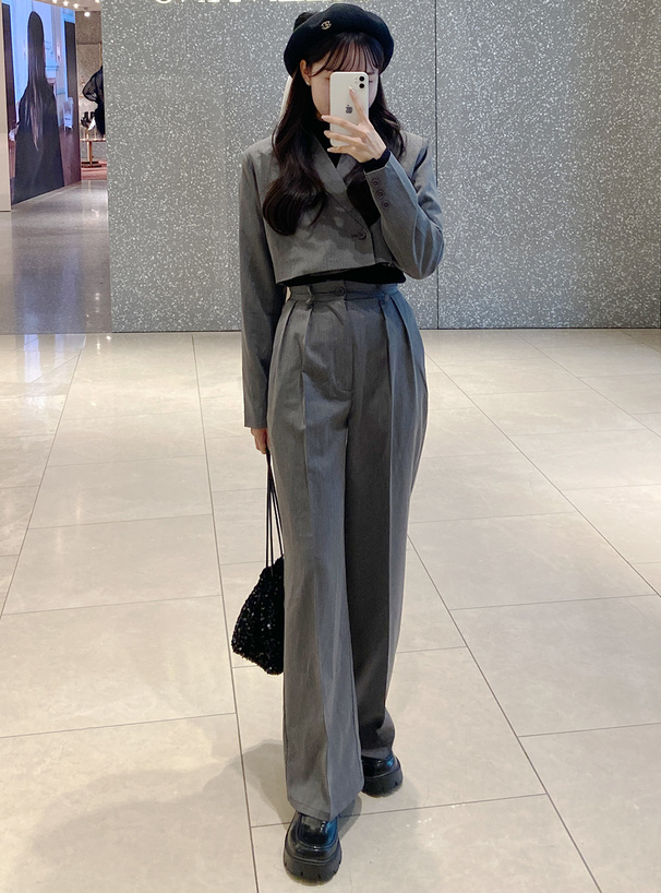 ショート丈ジャケット×センタープレスワイドパンツセットアップ[gm744