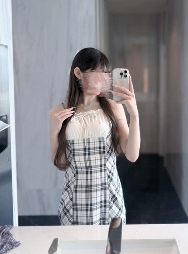 チェック柄キャミソールマーメイドロングワンピース[gn467