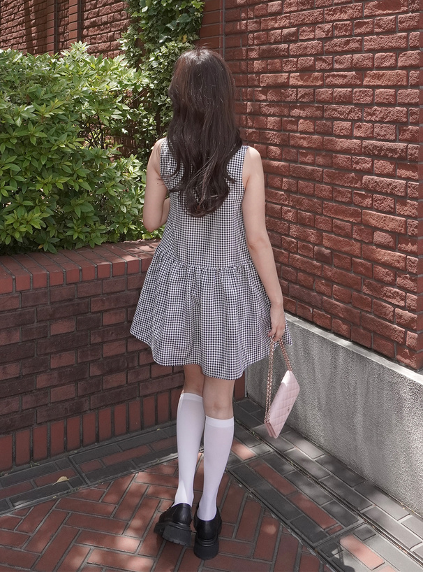 ギンガムチェック柄リボンノースリーブワンピース[gn439] | レディース
