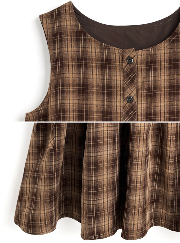 チェック柄サイドリボンノースリーブミニワンピース[gn510