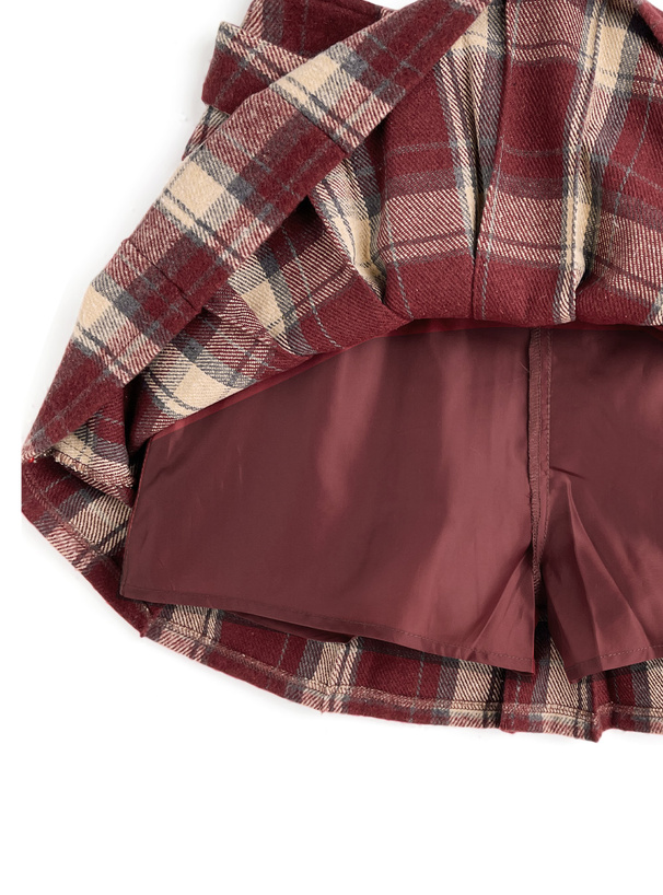 インパン裏地・ベルト付きチェック柄プリーツミニスカート[gn537