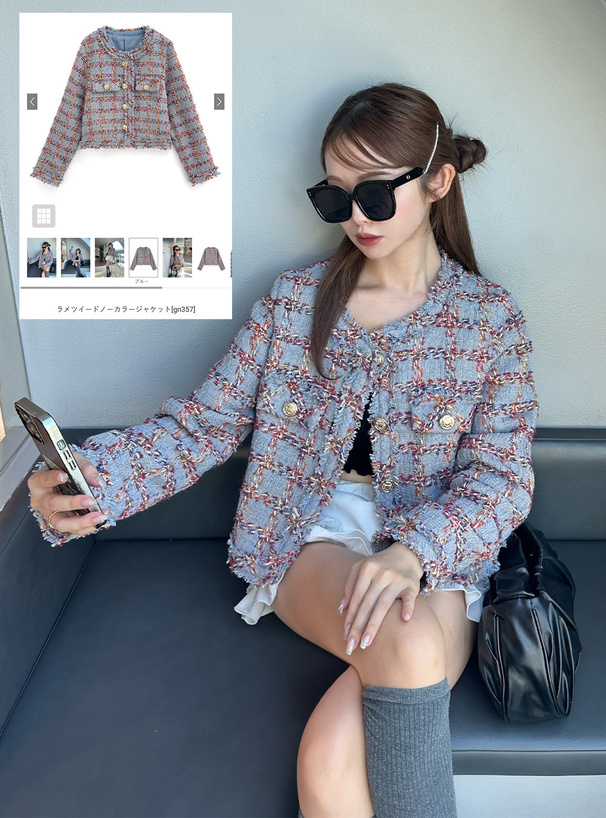 ラメツイードノーカラージャケット[gn357] | レディースファッション
