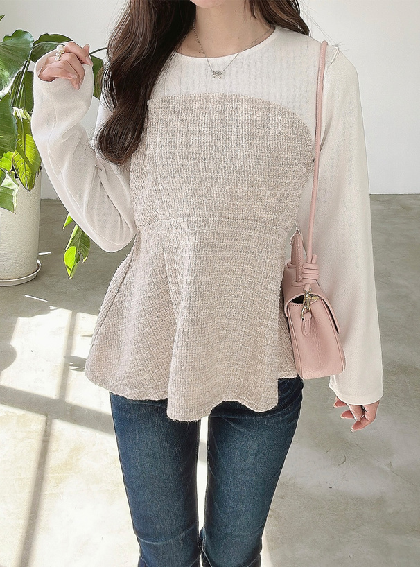 ラメツイードドッキングペプラムトップス[dh1336] | レディース