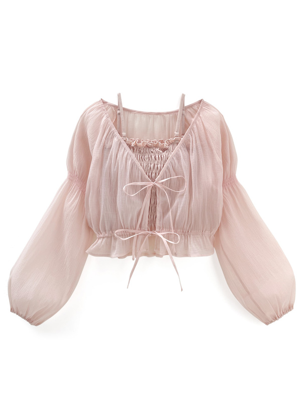 ダブルリボンシフォンボレロ×キャミソールアンサンブル[dk1401