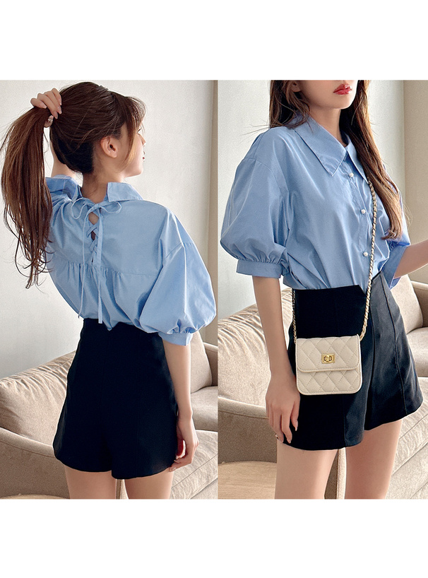 バルーンスリーブバックレースアップブラウス[dk1167] | レディース