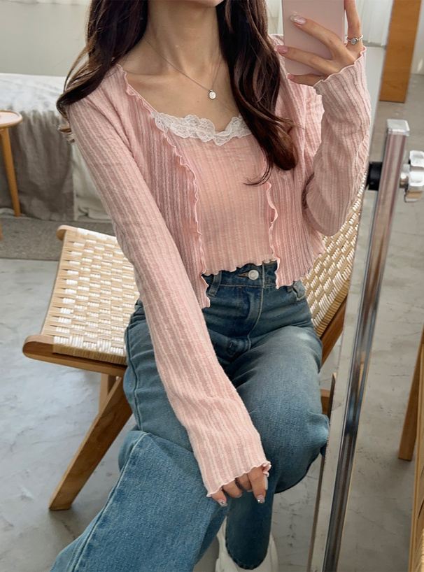 メロウカーディガン×レースキャミソールアンサンブル[dk1302