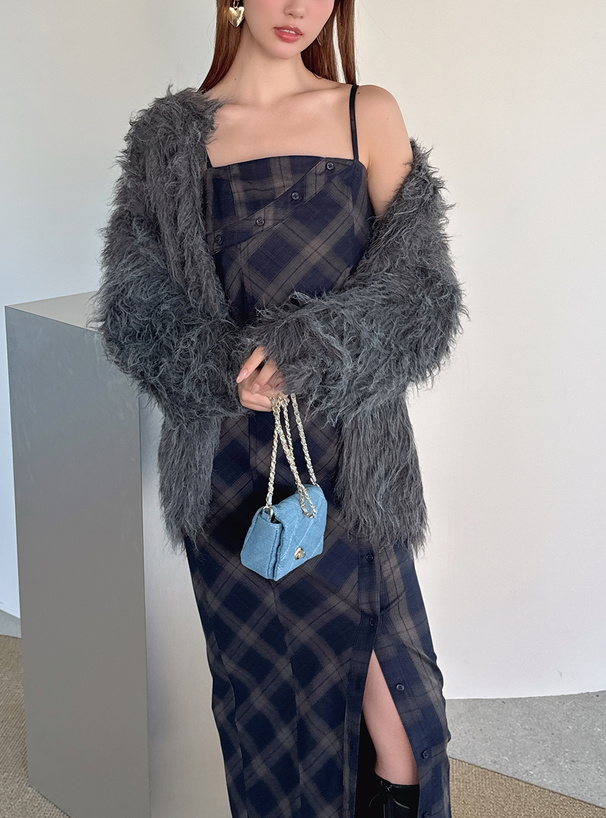 チェック柄スリットキャミソールワンピース[dk1339] | レディース