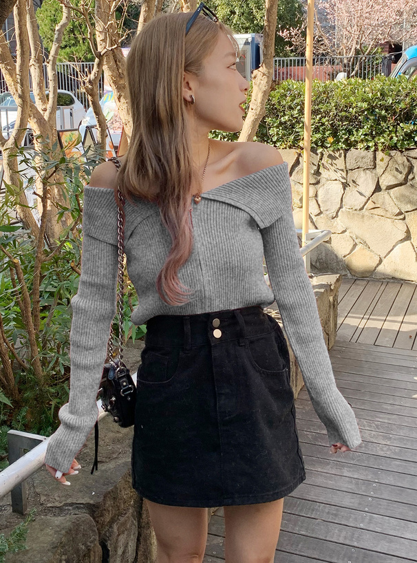 ビッグカラーダブルジップニットトップス[dr668] | レディース