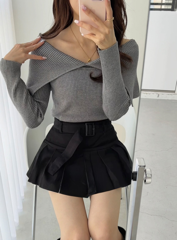 ビッグカラーオフショルダーニットトップス[dr616] | レディース