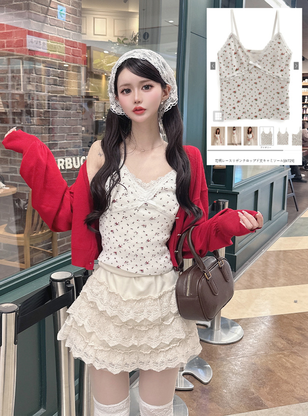 花柄レースリボンクロップド丈キャミソール[dr729] | レディース