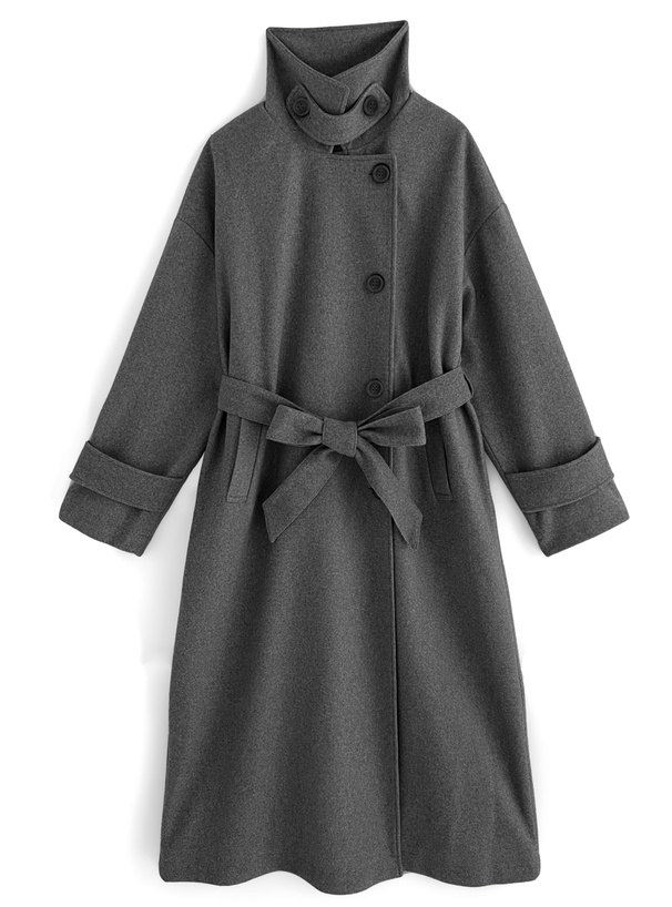 襟2Wayリボンベルト付きロングコート[fo1755] | レディース