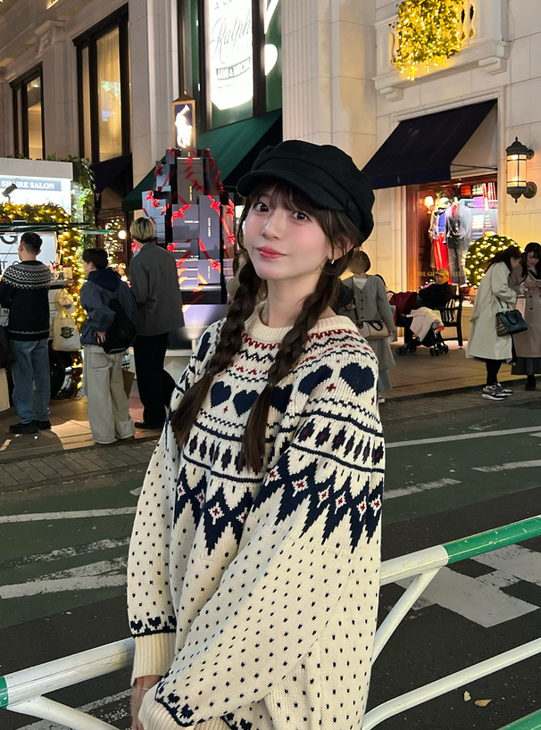 求心ハート柄ジャガードニットトップス[fo2034] | レディース