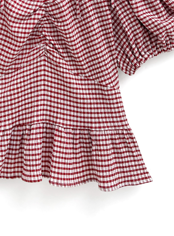 2Wayチェック柄パフスリーブリボンブラウス[fl008] | レディース