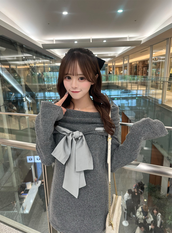 オフショルダーリボンニットトップス[fs54] | レディースファッション