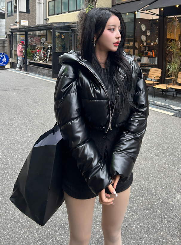 レザーショート丈フードブルゾン[kd77] | レディースファッション通販