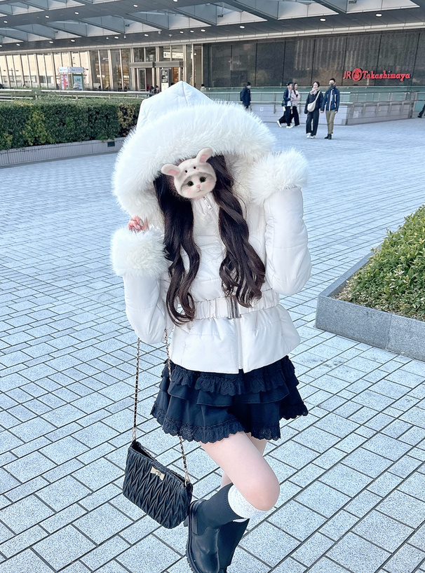 ベルト付きファー中綿ダウンジャケット[kd36] | レディース