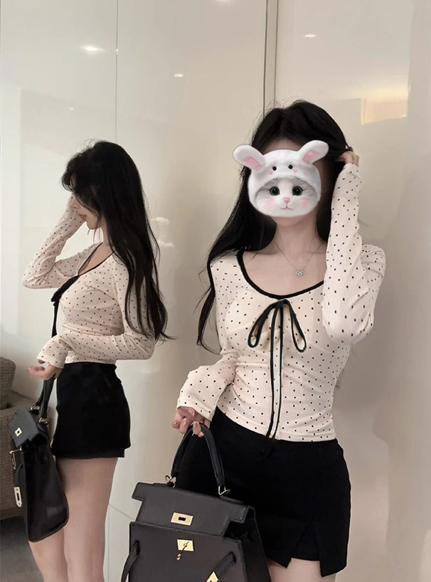 ドット柄フロントリボントップス[ks161] | レディースファッション通販