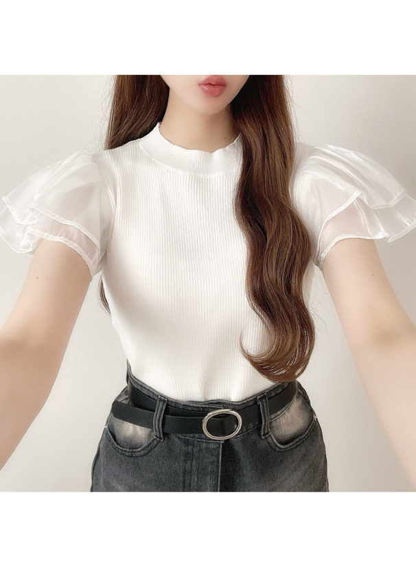 オーガンジーフリルスリーブニットトップス[kz519] | レディース