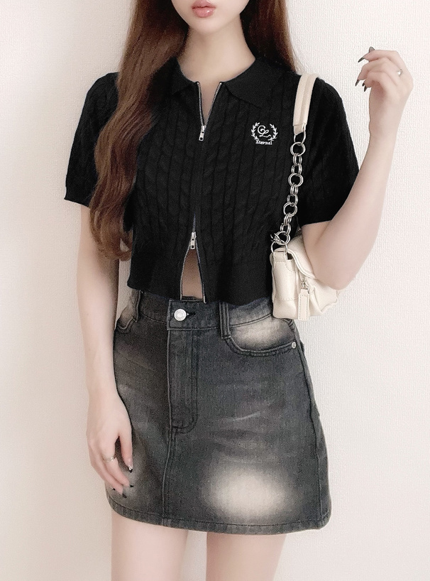 ダブルジップケーブルニットトップス[kz536] | レディースファッション