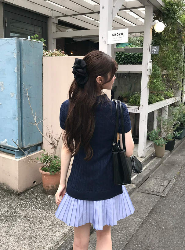 裾プリーツケーブルポロニットワンピース[kz682] | レディース