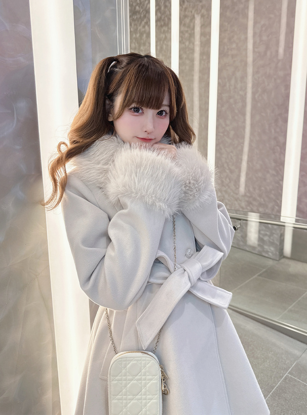 ファーティペット・リボンベルト付きフレアコート[kz699] | レディース