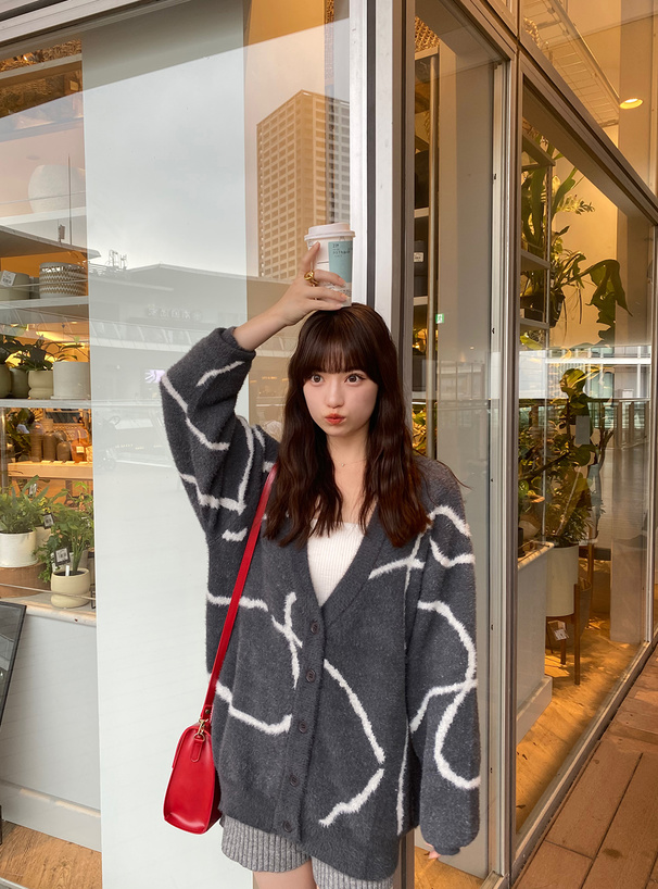 ニュアンス柄フェザーニットロングカーディガン[kz344] | レディース