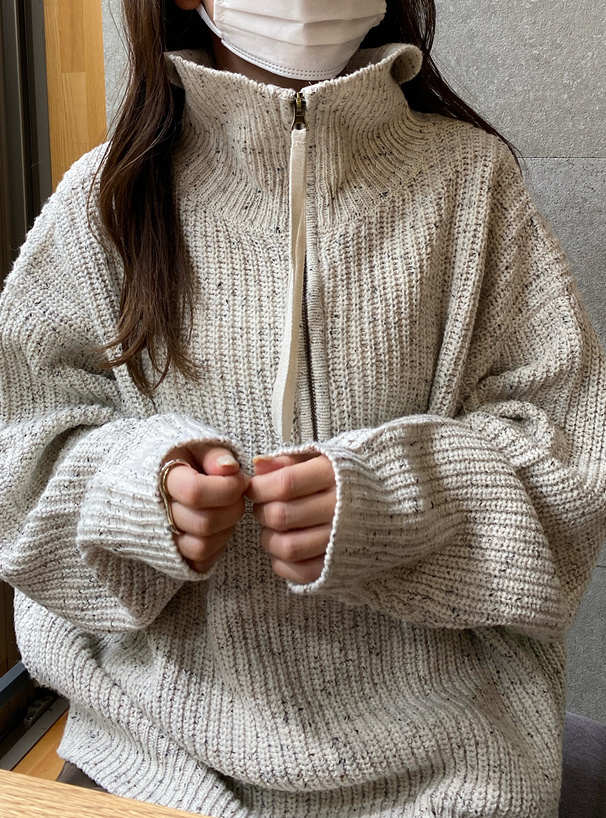 ハーフジップネップニットトップス[kz348] | レディースファッション