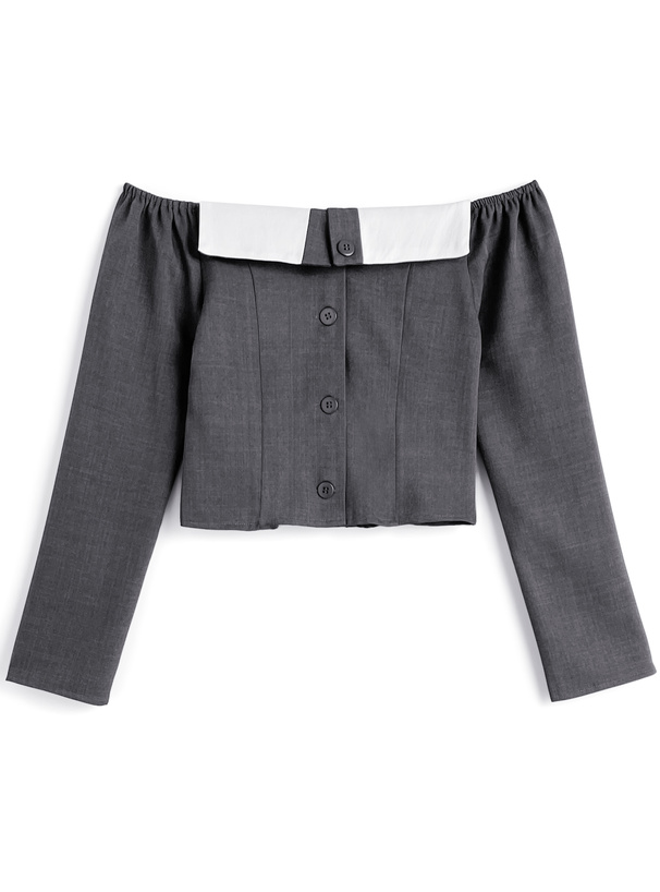 オフショルダー配色カラートップスxワイドパンツセットアップ[jm008