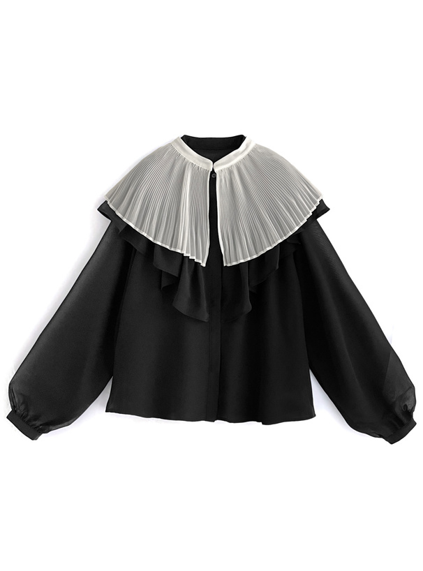 プリーツ襟付きフリルシフォンブラウス[js20] | レディース