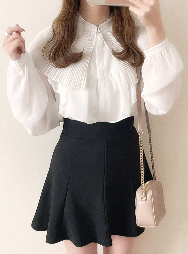 プリーツ襟付きフリルシフォンブラウス[js20] | レディース