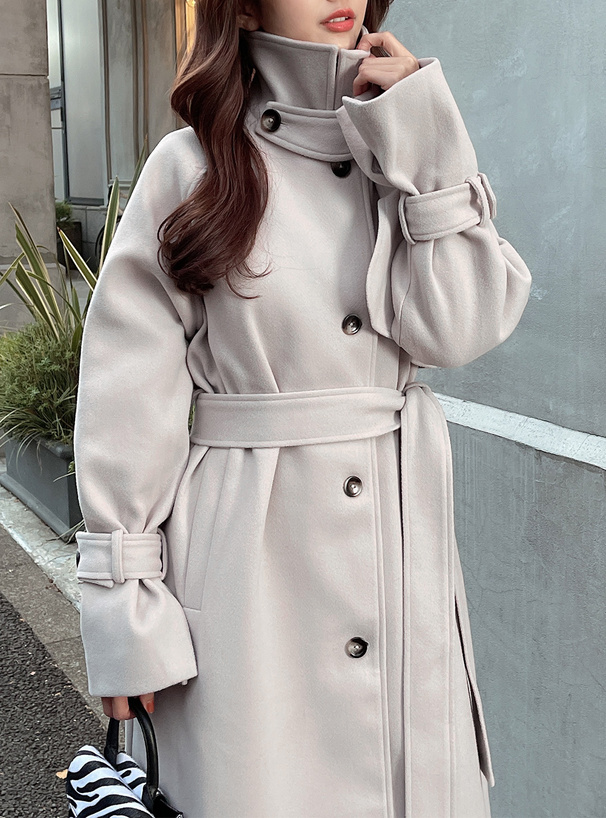 リボンベルト付きフェイクウールトレンチコート[k9049x] | レディース