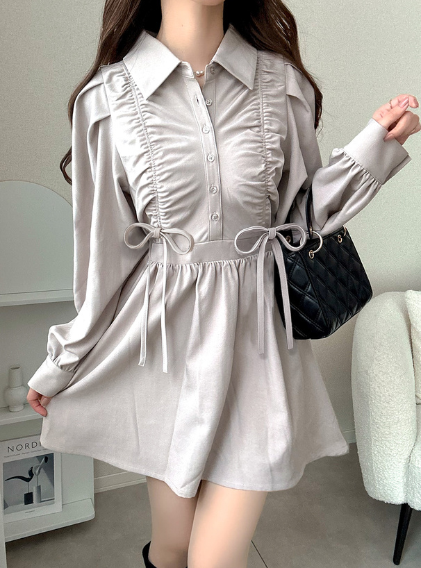 ギャザーリボンフレアミニワンピース[on369] | レディースファッション