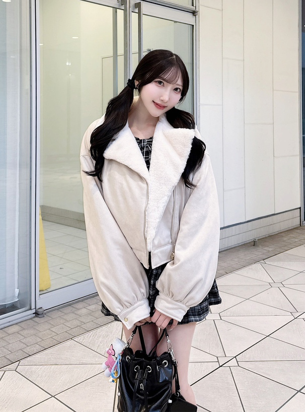 ♡さん専用 ファータッチフーディーライダースジャケット ホワイト