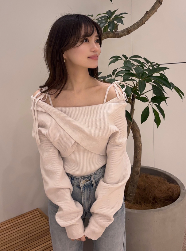 クロストップスxリボンキャミソールニットアンサンブル[mb1580