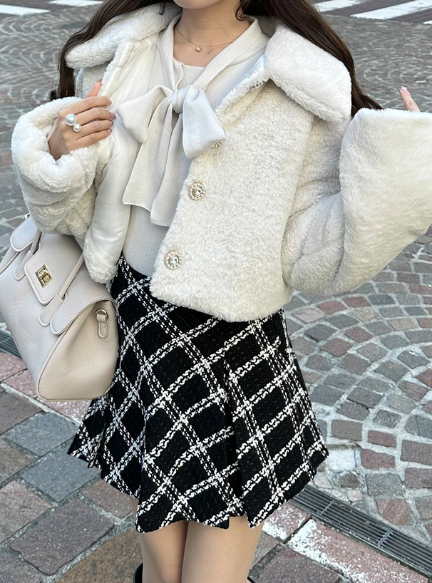 ダイヤチェック柄ツイードフレアミニスカート[mei37] | レディース