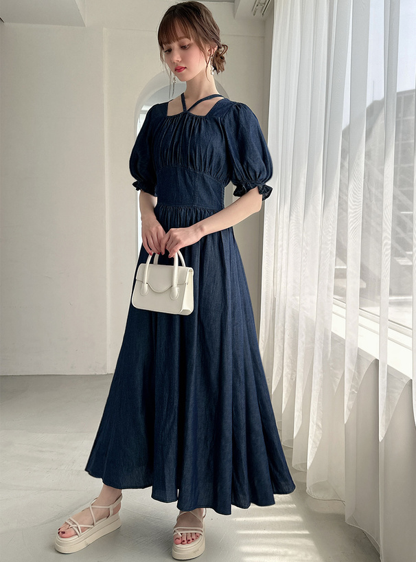 バッオープンクリボンコルセット風フレアワンピース[nh67