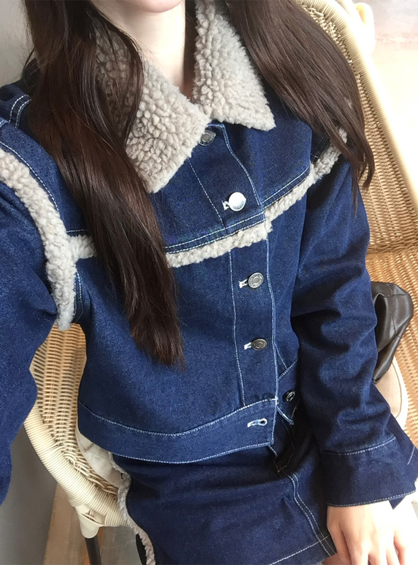 ボアデニムジャケット×ミニスカートセットアップ[nh185] | レディース